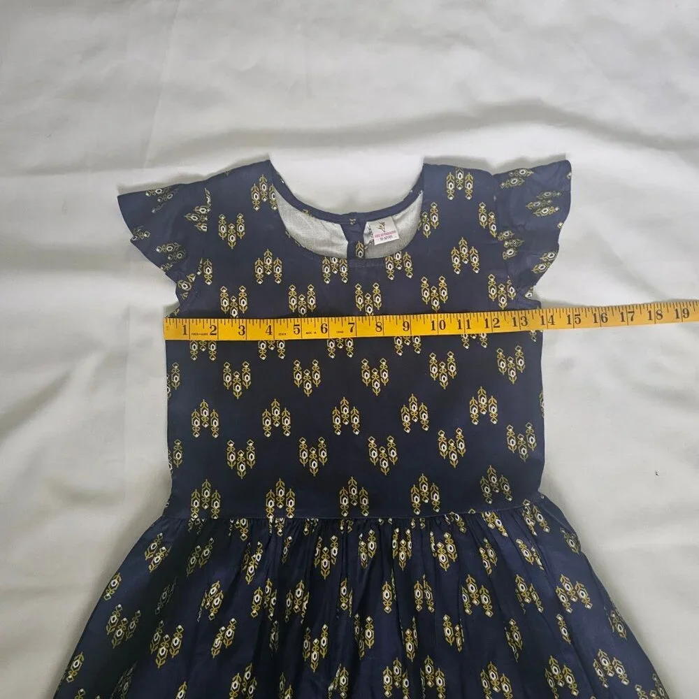 Bird Of Paradise Navy Woven All-Over Print Frock Flutter Sleeve Dress 10-12 NWT - Picture 9 of 11